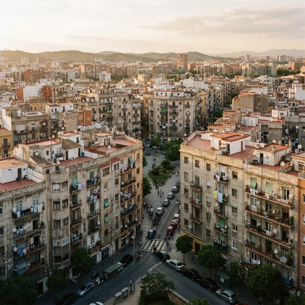 Manzana de edificios residenciales antiguos en una ciudad española