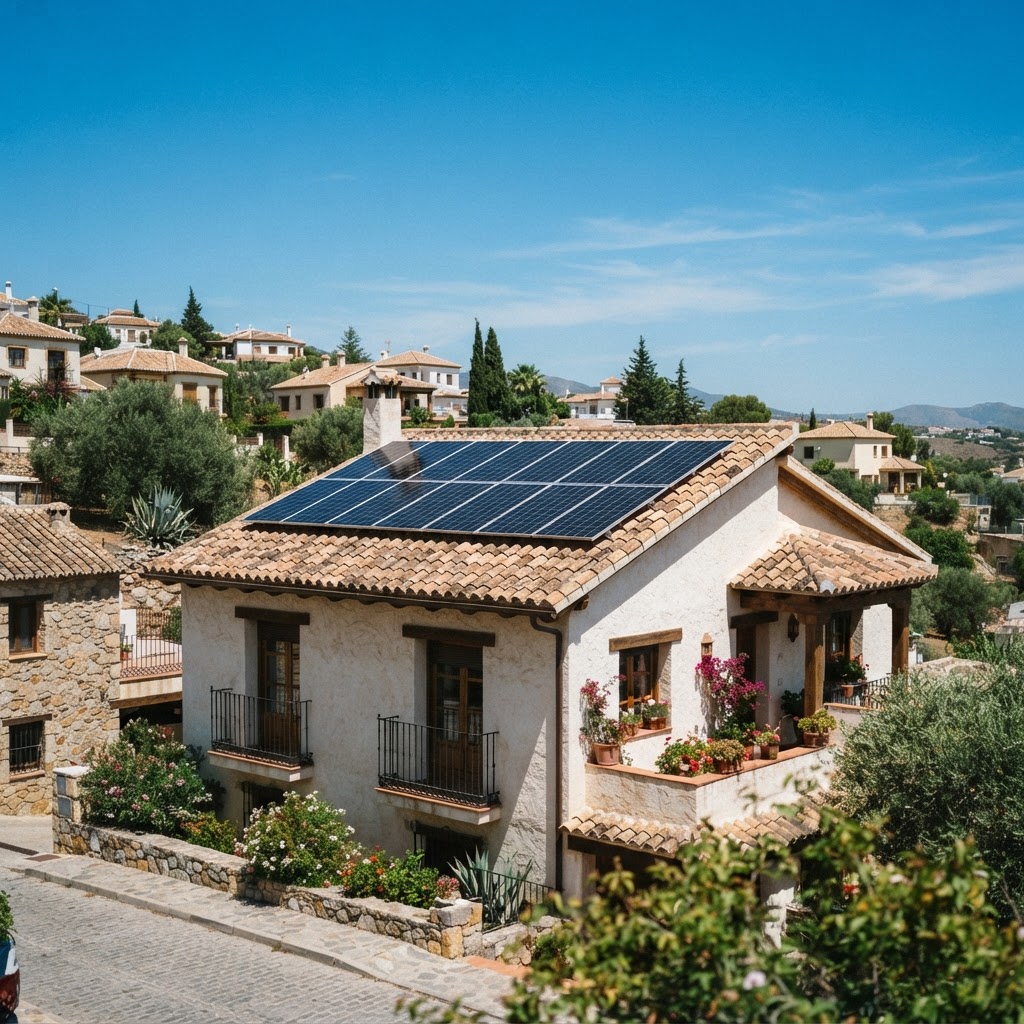 Instalación de paneles solares fotovoltaicos sobre cubierta de vivienda unifamiliar en España